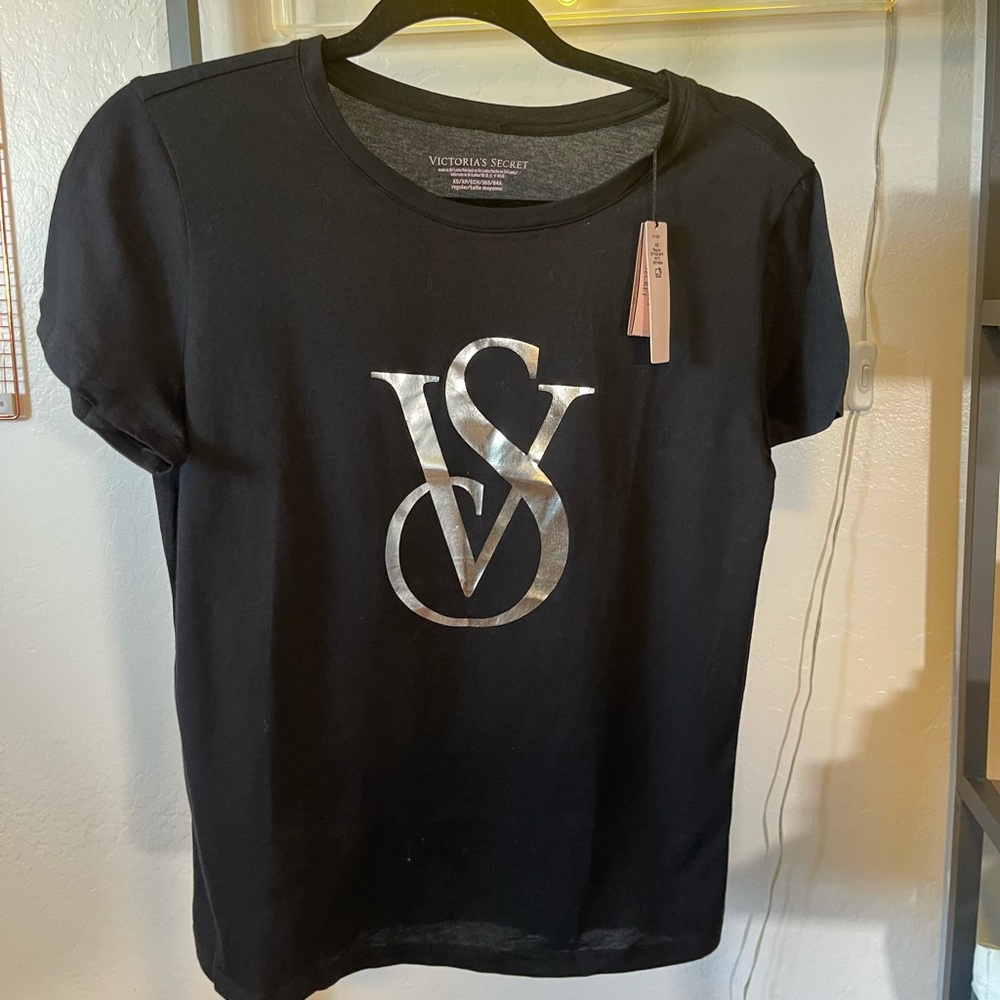 Victoria's Secret Black Tee with Silver VS Monogram